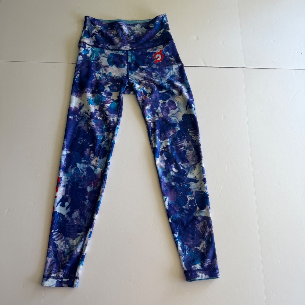 Peloton x WITH Womens High Waisted‎ Active Leggings Blue Purple Abstract Print S